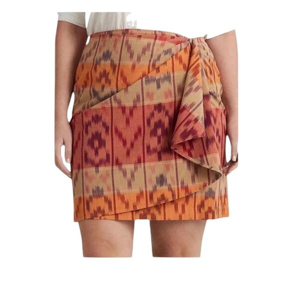 Lauren Ralph Lauren True Wrap Skirt Above Knee Geo Motif Ruffle Ikat Fall NEW 20 - Picture 1 of 11